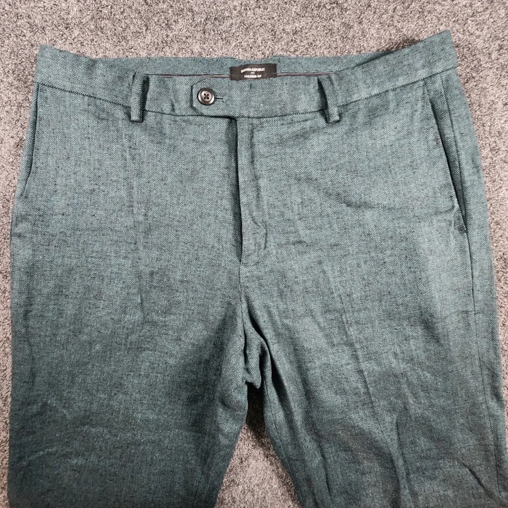 Banana Republic Slim Fit Herringbone Linen Cotton Trousers Mens 36x30 Green